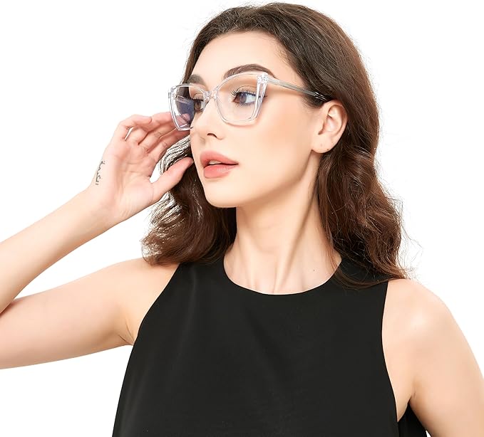Blue Light Blocking Glasses for Women, Oversized Trendy Cat Eye Computer Gaming Glasses Anti Glare & UV Glare RF6204 (Coffee Brown Cateye Frame)