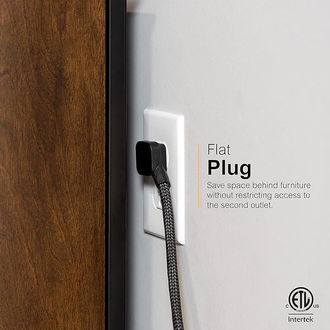 GE UltraPro Adapt 10-Outlet Surge Protector with USB Ports, 2 USB-A Ports, 2.4A, 12W, 4ft Braided Cord Power Strip Surge Protector, 3540 Joules, Black, 73775
