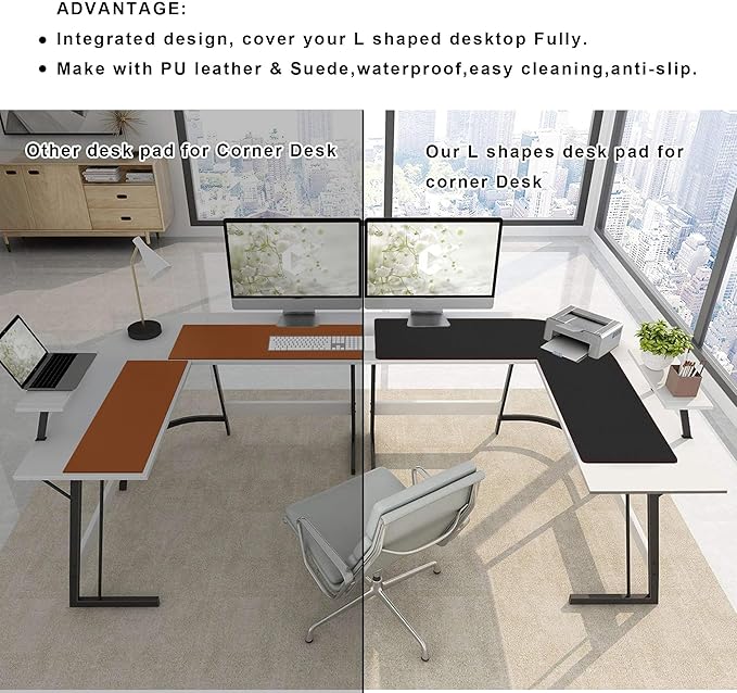 ZORESYN L Shaped Desk Mat (60+60) x20 Inch (Black) - Waterproof Dual-Sided PU Leather Corner Desk Pad Extend Widen L-Shaped Gaming Mouse Pad for Gaming, Office & Home
