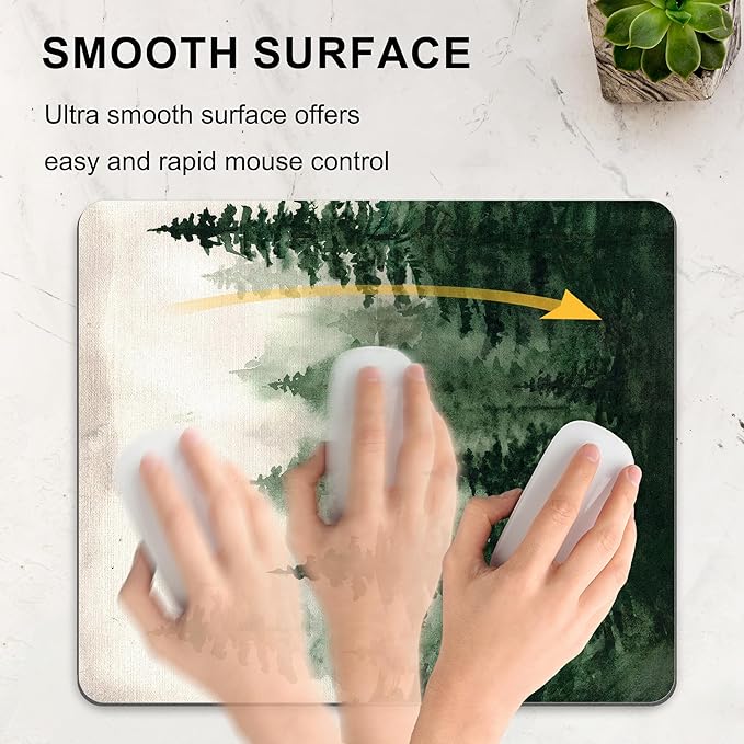 Green Forest Mouse Pad Mountain Tree Desk Mousepad Computer Gaming Office Small Cute Aesthetic Vintage Christmas Large Wireless Mat Desktop Laptop Travel Square Medium Accessories Supplies