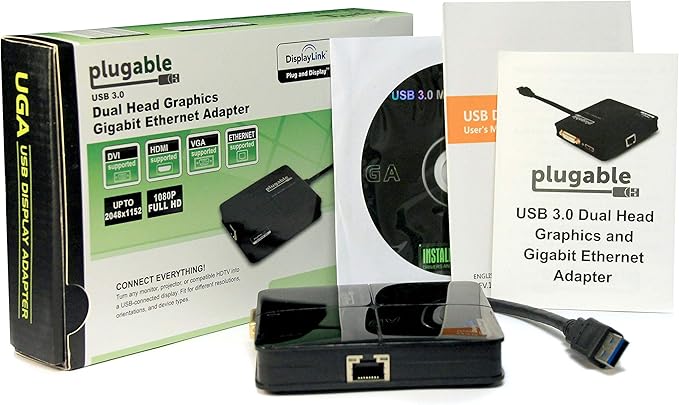 Plugable USB 3.0 Laptop Docking Station – Dual Monitor (HDMI & DVI/VGA), Gigabit Ethernet, Audio, USB Hub - Compatible with Windows & Mac