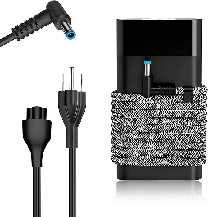 New Slim 65W 45W Laptop Charger Compatible with HP Laptop Charger Computer Spectre x360 Envy Elitebook x360 Pavilion Braided Cable Smart Blue Tip Power Cord Ac Adapter