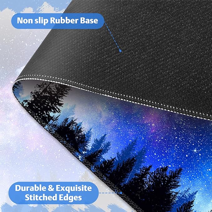 Mouse Pad, Cute Cool XXL Large Desk Mat for Desk Cover, Anti-Slip Big Mousepad with Stitched Edges, Keyboard Mat for Computer Desktop Table Protector I Galaxy Moon Pines
