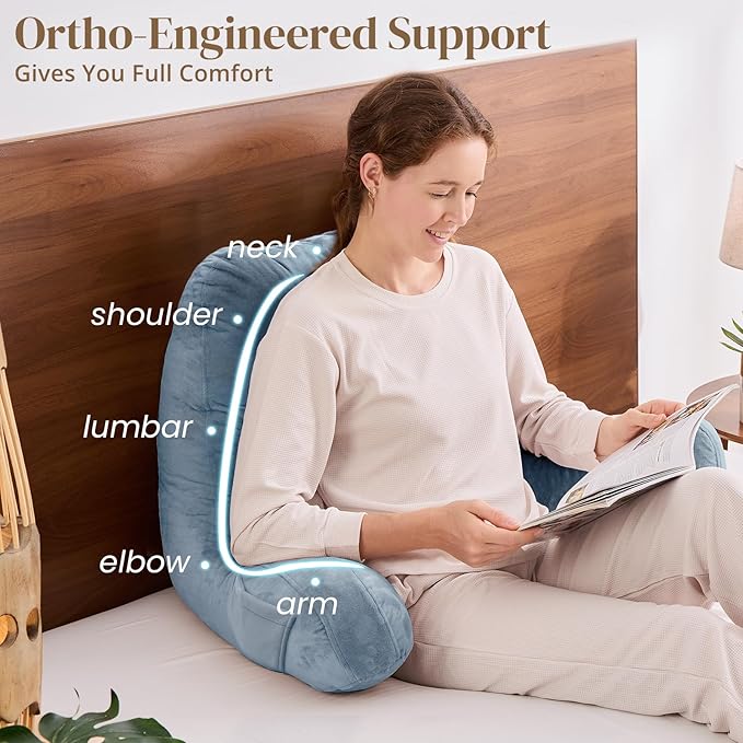 Sasttie Reading Pillow, Pillows for Reading or Relaxing – Ergonomic Support for Head, Neck, Back, and Lumbar, 23-Inch, Greyish Blue