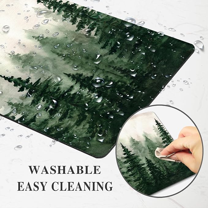 Green Forest Mouse Pad Mountain Tree Desk Mousepad Computer Gaming Office Small Cute Aesthetic Vintage Christmas Large Wireless Mat Desktop Laptop Travel Square Medium Accessories Supplies