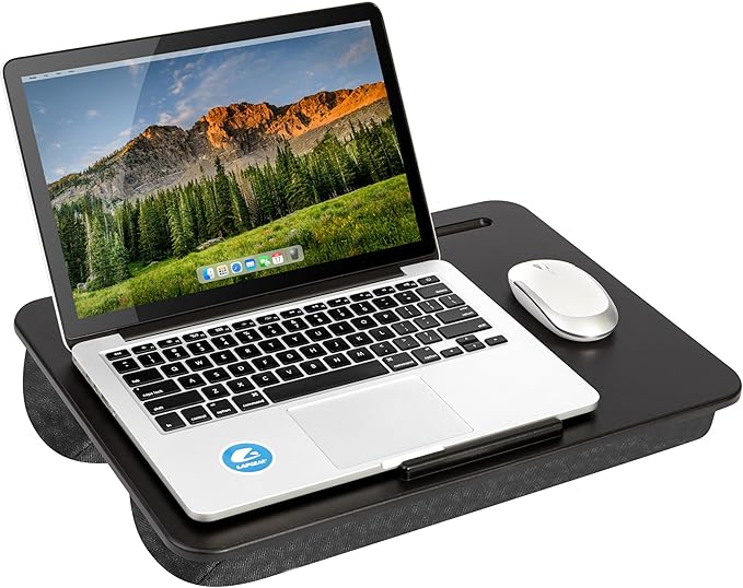 LAPGEAR Original Lap Desk – Large (17.9” x 13”) | Fits Up to 17.3” Laptops | Cushioned with Device Ledge, Pencil Tray & Handle | Portable & Lightweight | Black – Style No. 45148