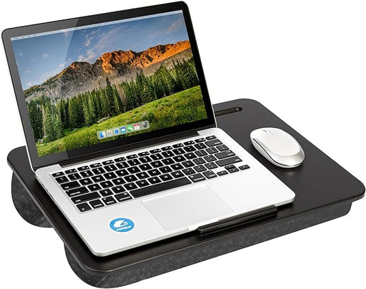 LAPGEAR Original Lap Desk – Large (17.9” x 13”) | Fits Up to 17.3” Laptops | Cushioned with Device Ledge, Pencil Tray & Handle | Portable & Lightweight | Black – Style No. 45148