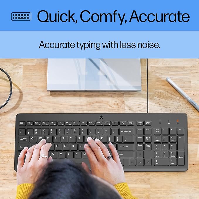 HP 150 Wired Keyboard with Numeric Keypad - Silent-Touch Chiclet Keyboard - Ergonomic, Comfortable - USB Plug-and-Connectivity, LED Indicators (664R5AA, Black) (Pack of 10)