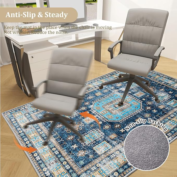 Office Chair Mat for Hardwood Floor, 48"x36" Easy Glide Computer Desk Mat Protector for Rolling Chair Under Desk Rug Nonslip Backing, Machine Wash (Modern)
