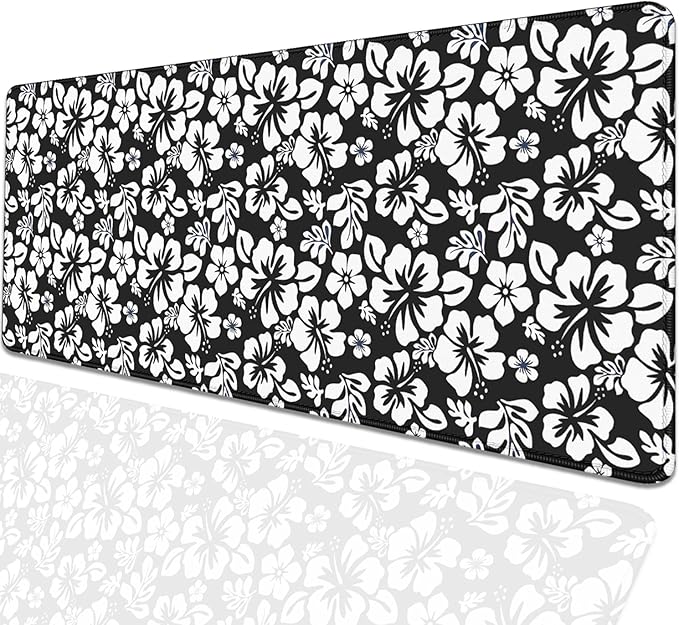 Black and White Flowers Desk Pad Mouse Pad,Large XL Floral Mouse Mat with Stitched Edges for Gift,Non-Slip Rubber Base Mousepad for Office PC Keyboard Laptop and Home Work Desk Mat(31.5X11.8 in)