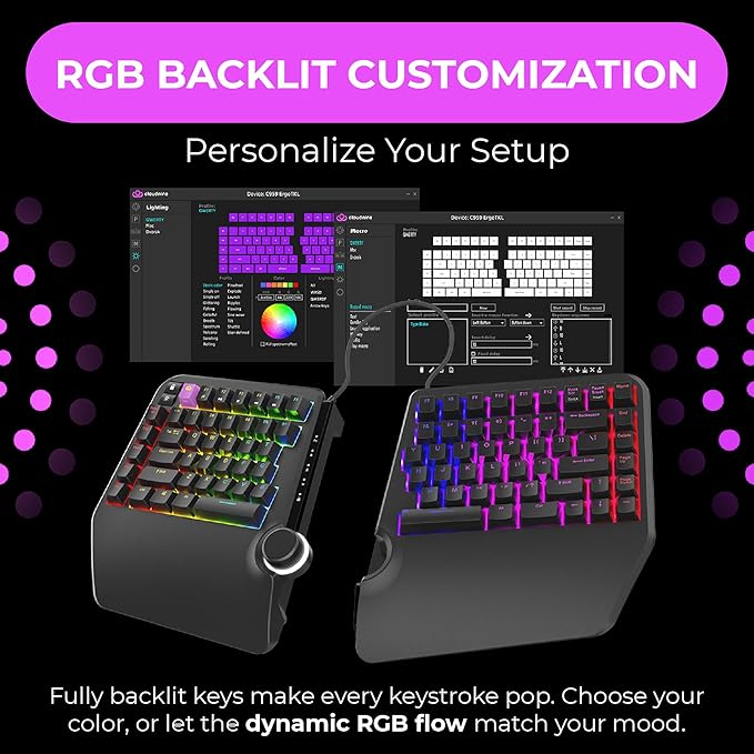 Cloud Nine ErgoTKL Ergonomic Tenkeyless Mechanical Keyboard for PC – Kailh Brown – TKL RGB Backlit Ergo Split Key Board