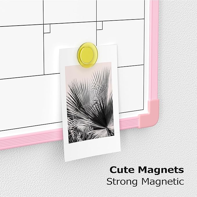 Monthly Whiteboard Calendar for Wall, 24" x 18" Dry Erase Board with Plastic Frame, Hanging Dry Erase Calendar with 3 Mini Sticky Notes for Kitchen Planner, Memo, Home and Office, Pink