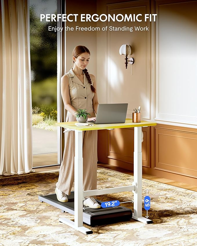 FLEXISPOT H7 Plus Gas Spring Adjustable Standing Desk, Mobile Rolling Sit-Stand Workstation with Wheel, Cordless Stand Up Desk for Small Room & Home Office 32" One-Piece Desktop Maple,height 27.6"–45"