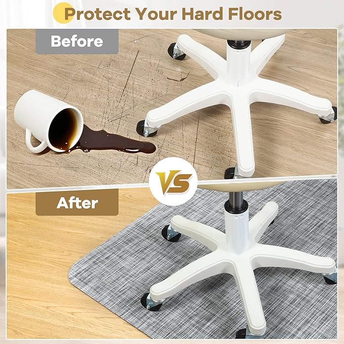 BesWin Large Office Chair Mat for Hardwood Floor, 48" x 60" Desk Floor Mat for Rolling Chair and Computer Desk, Heavy Duty PVC Floor Protector Rug for Home Office, Grey