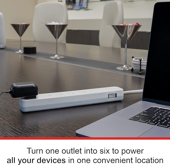 GE 6-Outlet Surge Protector, 15 Ft Extension Cord, Power Strip, 840 Joules, Flat Plug, UL Listed, White, 62936
