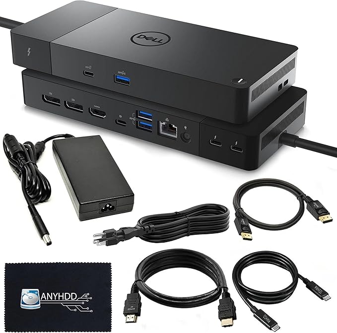 Dell WD22TB4 Thunderbolt 4 Dock Bundle - 40Gbps USB-C/USB-A, 1 Year Warranty with 180W Adapter, Anyhdd HMDI, DP, USB-C Cable & Cloth - Docking Station, Supports Dual/Triple Monitors & 4k Display