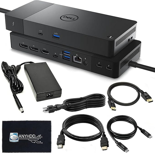 Dell WD22TB4 Thunderbolt 4 Dock Bundle - 40Gbps USB-C/USB-A, 1 Year Warranty with 180W Adapter, Anyhdd HMDI, DP, USB-C Cable & Cloth - Docking Station, Supports Dual/Triple Monitors & 4k Display