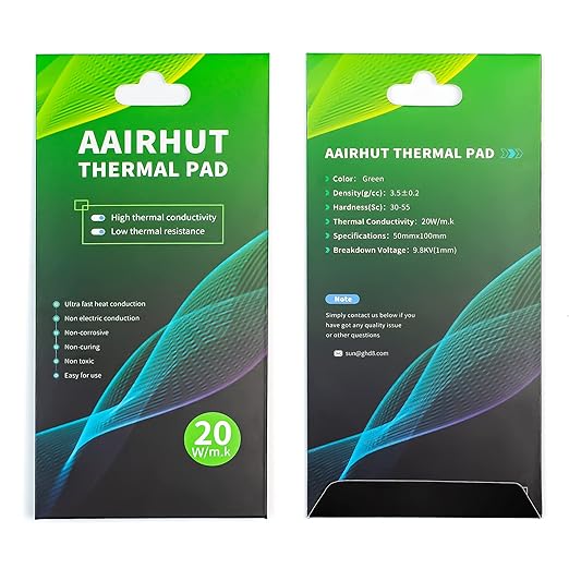 Aairhut Thermal Pad 20W/m.K, 100x50x1mm Silicone Cooling Pad Non Conductive Heat Resistance Extreme Odyssey Cover with Dual Self-Adhesive Films for PC Laptop PS4/PS5/SSD/RAM - 1 Pad