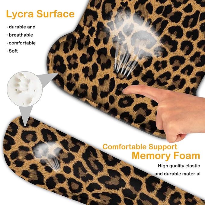 Ergonomic Mouse Pad, Mouse Wrist Rest Pad + Keyboard Wrist Rest Pad + Coaster, Made of Memory Foam, Easy to Use and Relieve Wrist Pain, Computer, Games, Office, Home - Leopard Print
