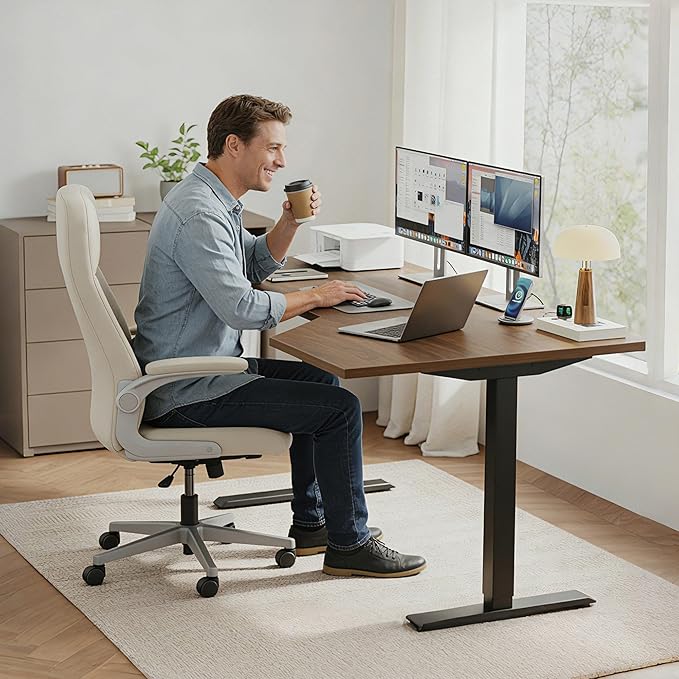 Klicelor 55 Inch L Shaped Standing Desk, Adjustable Height Corner Desk for Home Office Workstation, Sit Stand Desk with Two-Piece Desktop, Dark Walnut