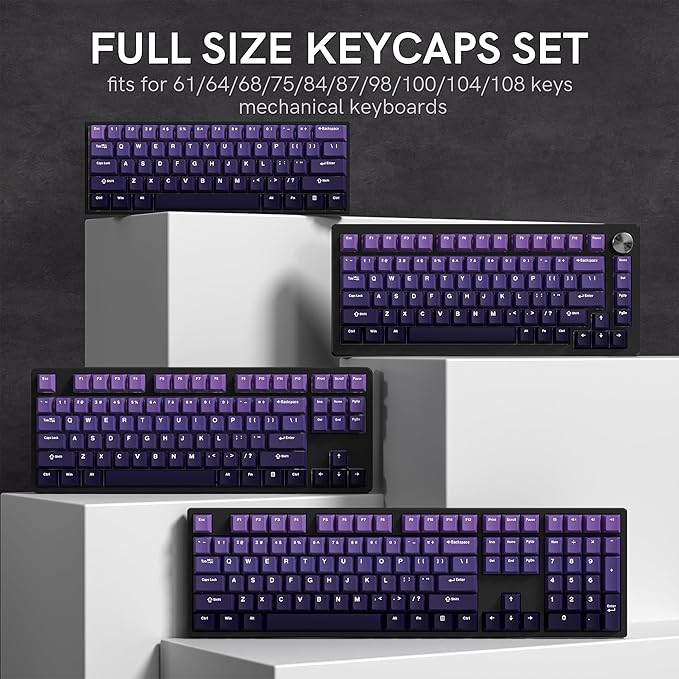 dagaladoo Double Shot PBT keycaps,Gradient Purple caps 75 Percent, 138-keys Cherry Profile Custom keycaps Set for 100% 75% 65% 60% TKL US Layout Mechanical Keyboard（only keycap）