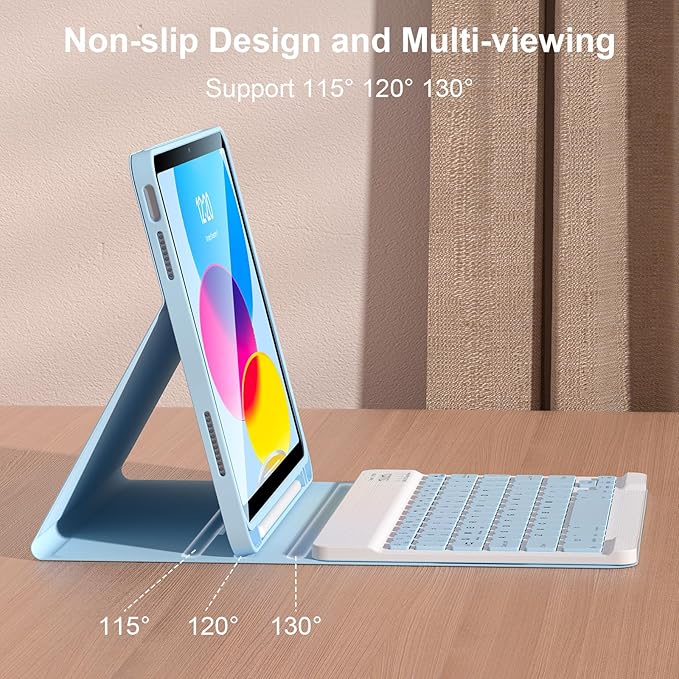 iPad 10th Generation Case with Keyboard Magnetic Detachable BT Keyboard Case Premium Protective Cover & Pencil Holder for Apple iPad 2022 10.9 Inch (Sky Blue)