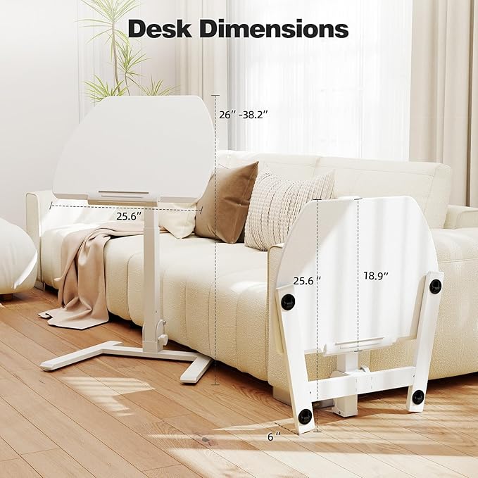 ROMOON Folding Small Standing Desk with Wheels, No-Assembly Portable Sit-Stand Laptop Cart, Adjustable Height Rolling Space Saving Workstation for Home Office, Small Space (White)