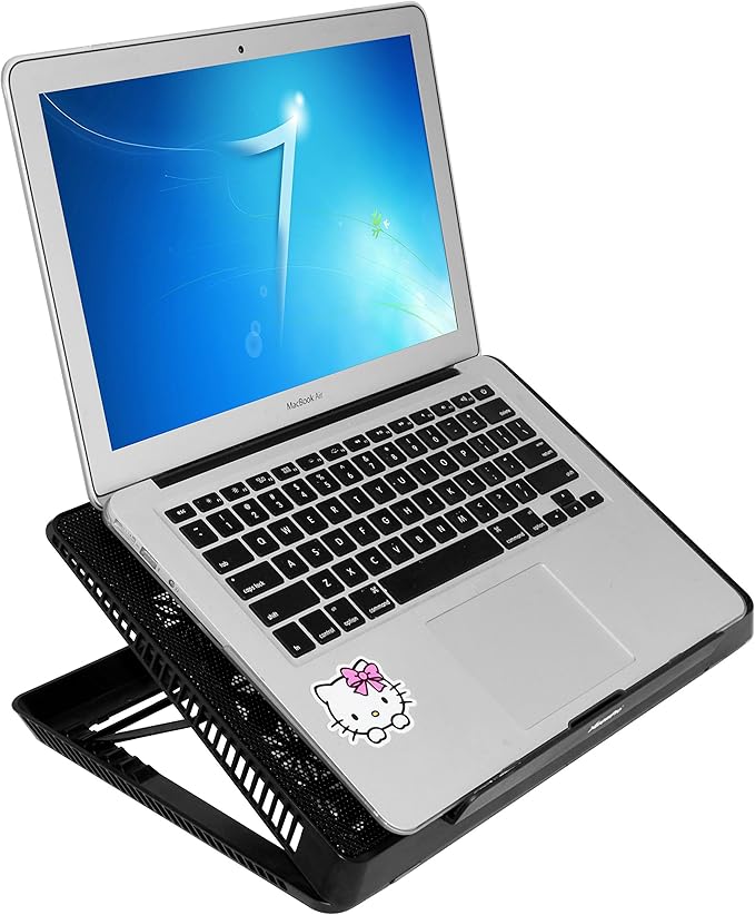 Portable Metal Mesh Laptop Cooler Cooling Pad, 6 Quiet Fans w/Green LED Light, 5 Adjustable Heights, Up to 17" in Notebook, 2 USB Interface w/Speed Control Switch, Non-Slip - Black (11147)