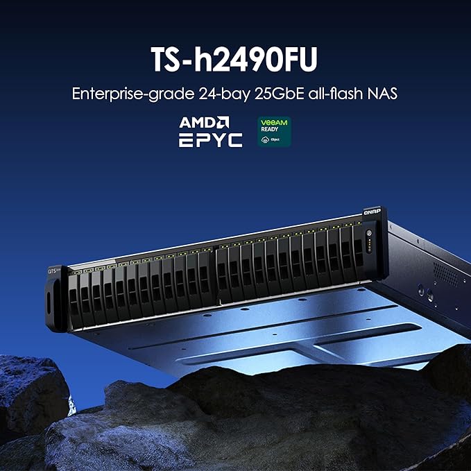 QNAP TS-h2490FU-7302P-128G 24 Bay Dual Node NAS with One Dual-Port 25GbE SmartNIC Ports and 1100W Redundant PSU
