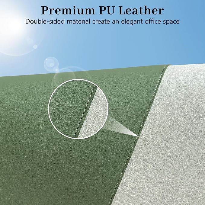 Olive Green Leather Desk Mat Large Mouse Pad, Waterproof Desk Pad for Keyboard and Mouse, Non-Slip Computer Desk Protector, Smooth Mouse Movement Desk Mat for Home and Office(23.6"×13.8")