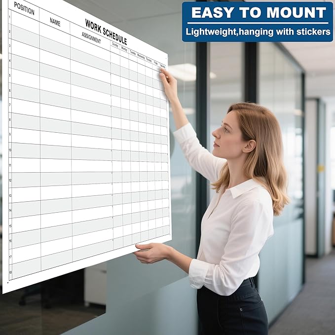 Large Work Schedule Board for Wall,24x36 Inch Reusable Week Employee Scheduling White Board,Job Planning Whiteboard Dry Erase Weekly Work Calendar for Property Hospital School & Restaurant
