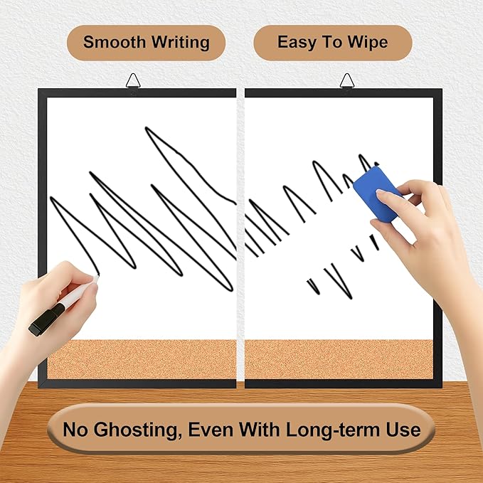 Monthly Calendar Dry Erase Board 16x12 Inch, Double-Sided Whiteboard and Corkboard Combo with Black Aluminum Frame, Wall Mounted Planner Organizer with Markers, Magnets, Push Pins, Eraser