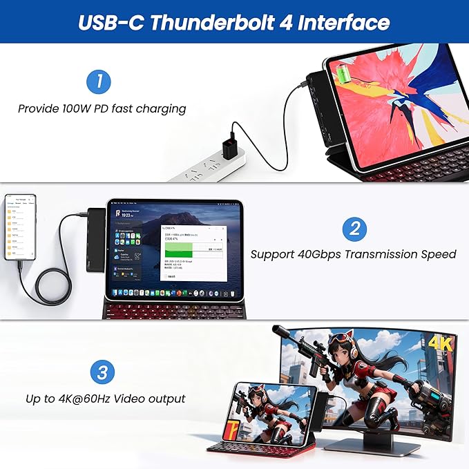 Surface Pro 12 Docking Station Hub, Surface Pro 12 Accessories with 4K HDMI, USB-C Thunerbolt 4 (4K60Hz Video+Data+100W PD), 3.5mm Audio, SD/TF, 2*USB 3.0 Hub for Microsoft Surface Pro 12 inch 2025