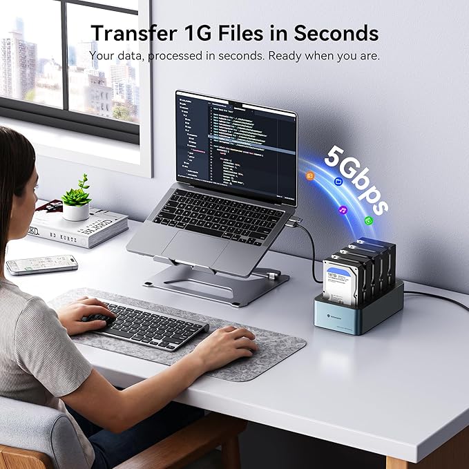 Yottamaster 5 Bay Hard Drive Docking Station Aluminum for 2.5''/3.5'' SATA SSD/HDD, USB 3.2 Gen1 Hard Drive Cloner Duplicator, Supports UASP and Up to 100TB (5x20TB) for 1-to-4 Offline Cloning (KB500)