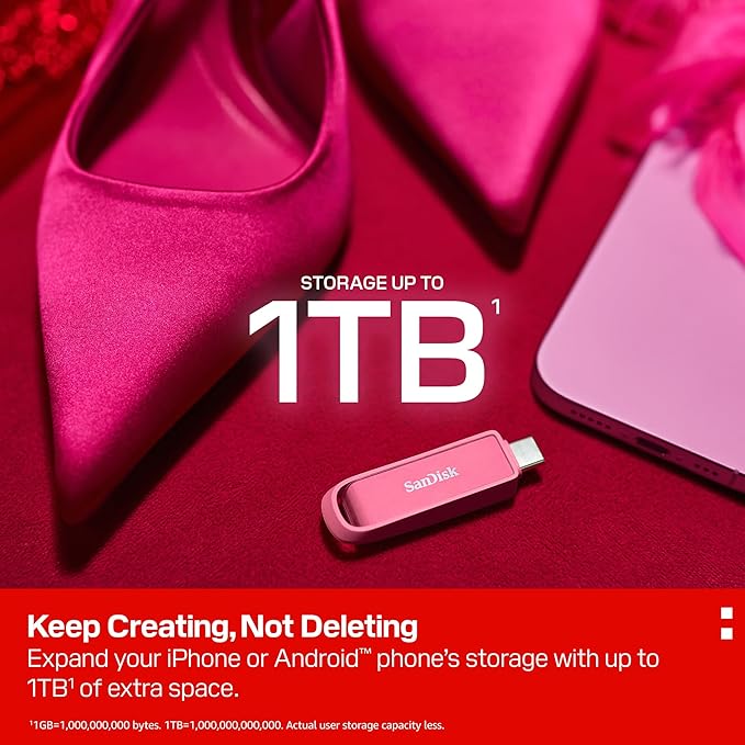SanDisk 1TB Phone Drive with USB Type-C - for Smartphones, Tablets, and Computers - Up to 150MB/s, USB 3.2 Gen 1 - Seastar Pink - SDIXS0N-1T00-GN6NG
