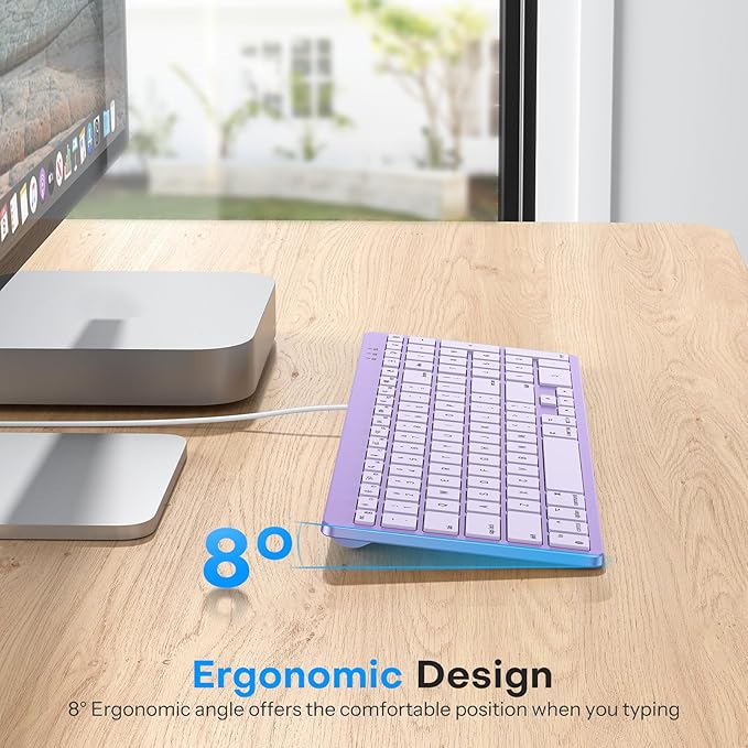 OMOTON Wired Keyboard Compatible with Mac, with Dual Interface (USB and Type-C), Numeric Keypad Compatible with MacBook Pro/Air, iMac, Mac mini/Pro Laptop, Purple