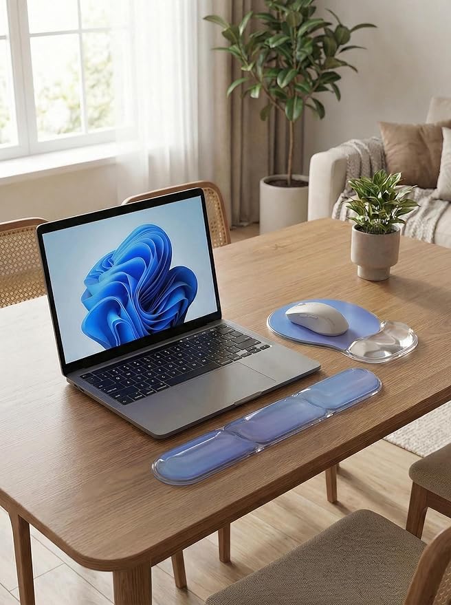 icolor Crystals Gel Mouse Pad Keyboard Wrist Rest Set, Ergonomic Keyboard & Mousepads Wrist Support, Non Slip Gel Keyboards Wrist Rest Desk Pad for Computer Laptop Gaming Office Gift (MicroBlue)