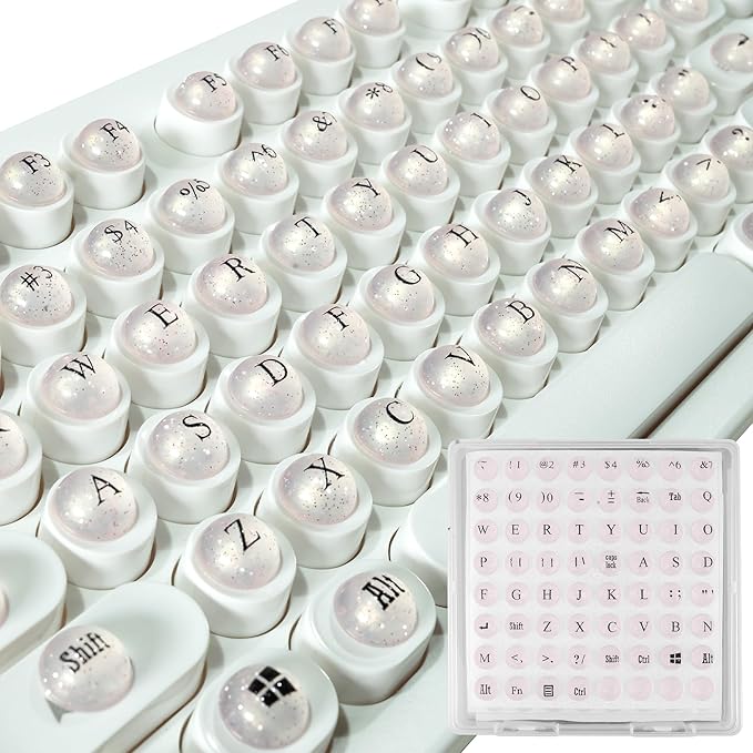 Full Keyboard Keys Riser for Long Nails Typing and Gaming, 128 Pcs Self-Adhesive Symbolic and Alphanumeric Silicone Keys for Keyboards and Laptop (Cat Eye-Pink)