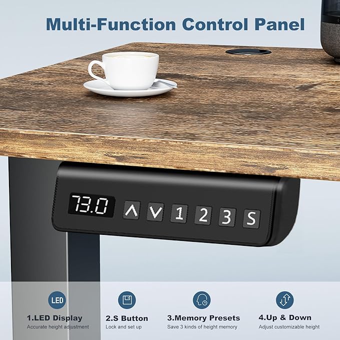 DUMOS 40 Inch Electric Standing Desk Height Adjustable, Sit to Stand Up Computer Workstations Work PC Table Home Office Study Writing Gaming Desks with Memory Presets for Walking Pad, Bedroom, Rustic