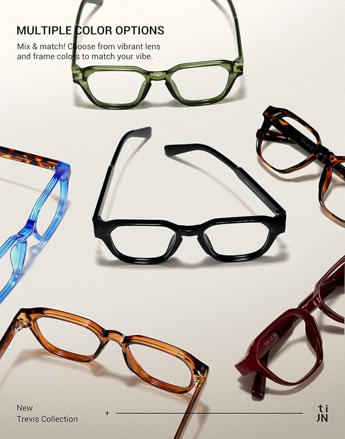 TIJN Blue Light Blocking Glasses, Anti Eyestrain UV Protection, TR90 Square Frame Glasses Chic Preppy Look for Women and Men