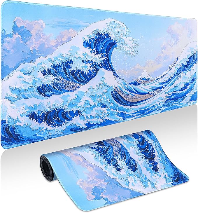Mouse Pad Gaming - Desk Mat for Keyboard and Mouse - Kanagawa Cartoon Large Mouse Pads for Desk, Japanese Wave Gaming Mousepad (31.5" X 11.8") with Non-Slip Base for Game, Office and Home