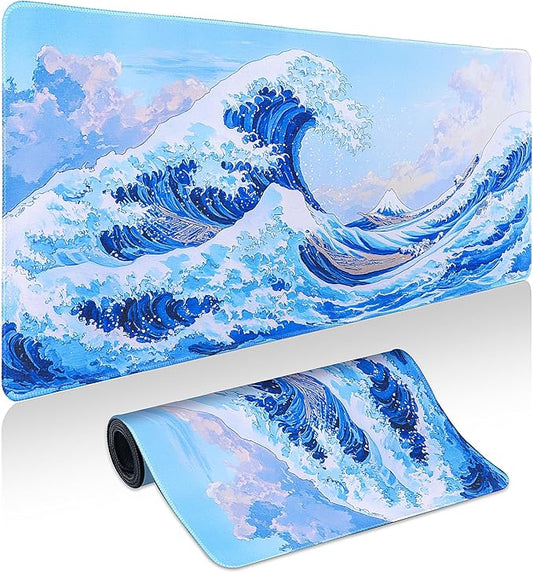 Mouse Pad Gaming - Desk Mat for Keyboard and Mouse - Kanagawa Cartoon Large Mouse Pads for Desk, Japanese Wave Gaming Mousepad (31.5" X 11.8") with Non-Slip Base for Game, Office and Home