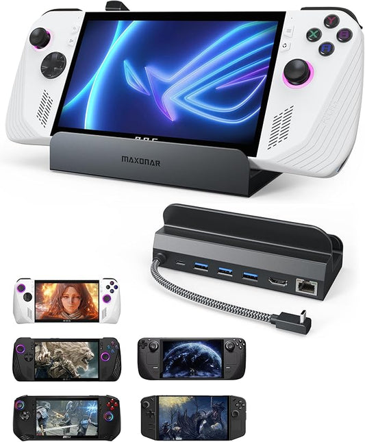 Maxonar Upgraded Docking Station 4K@120Hz for ROG Ally X/Steam Deck OLED/Legion Go (S) /MSI Claw, 6-in-1 Steam Deck Dock with HDMI 2.1, 3*USB-A 3.0, Gigabit Ethernet, 100W Charge for Steam Deck LCD