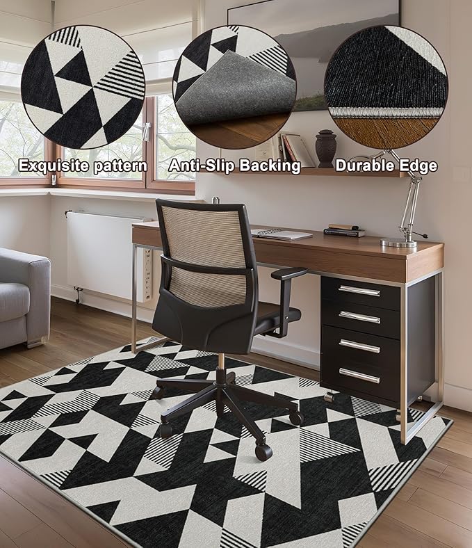 chakme Office Chair Mat for Hardwood Floor, 72"x48" Easy Glide Computer Desk Mat Protector for Rolling Chair Under Desk Rug Nonslip Backing, Machine Wash, (Geometry)
