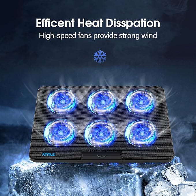 Laptop Cooling Pad, Gaming Laptop Cooler with 6 Quiet Fans, Laptop Fan Cooling Pad Fits 12-17 Inch Laptop, USB Port Powered, 7 Adjustable Height