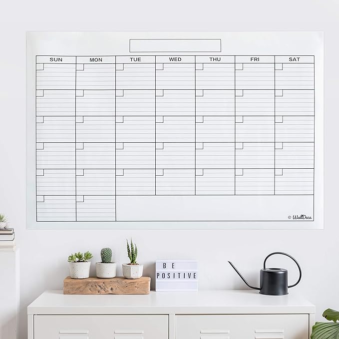 WallDeca Monthly Dry Erase Wall Calendar Planner Whiteboard: Wipe Off Erasable Calendar | Use in Classroom, Office, Home, Kitchen! (24 x 36 Inch)