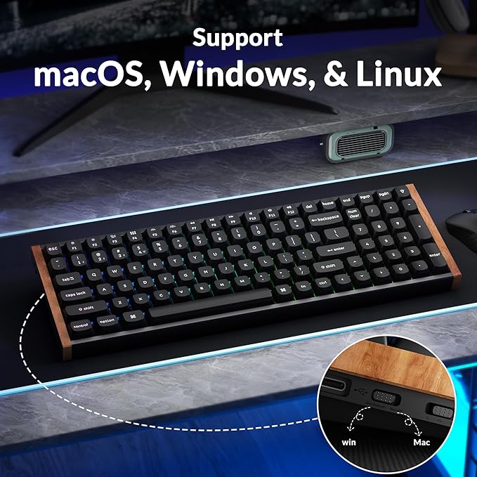 Keychron K4 HE – 96% Compact Hall Effect Wireless Mechanical Keyboard with Number Pad, Magnetic Switch, Rapid Trigger, Custom RGB, QMK/VIA, 2.4GHz/BT5.2/Wired, for Mac/Windows/Linux, Wood Frame, Black