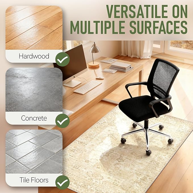 Office Chair Mat for Hardwood Floor, 48"x60" Desk Chair Mat for Home Office, Anti-Slip Under Desk Mat Rug for Rolling Chair,Floor Protector Washable Rug for Gaming Chairs-Beige