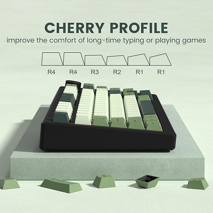 dagaladoo Double Shot PBT keycaps, Cherry Profile Keyboard Key caps, Matcha Green Custom keycaps 75 Percent 138-key Set for 60% 65% 75% 100% Cherry Gateron MX Mechanical Keyboard