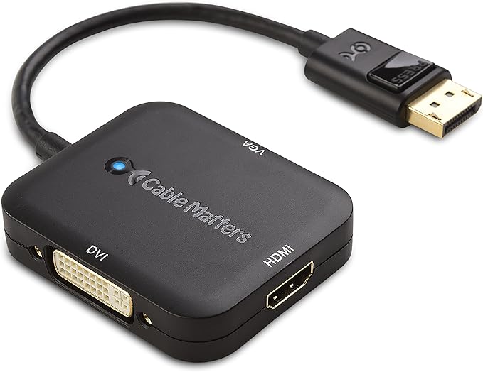 Cable Matters DisplayPort to HDMI Adapter with VGA and DVI 3-in-1 Adapter - Supporting 4K Resolution via HDMI